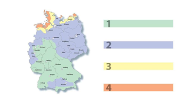 Die vier unterschiedlichen Windlastzonen in Deutschland